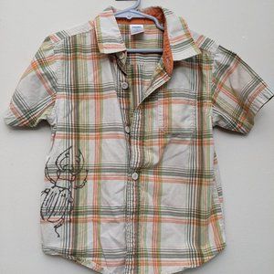 Gymboree Orange and Tan Plaid Button Up with Beetle Design - sz4 - EUC